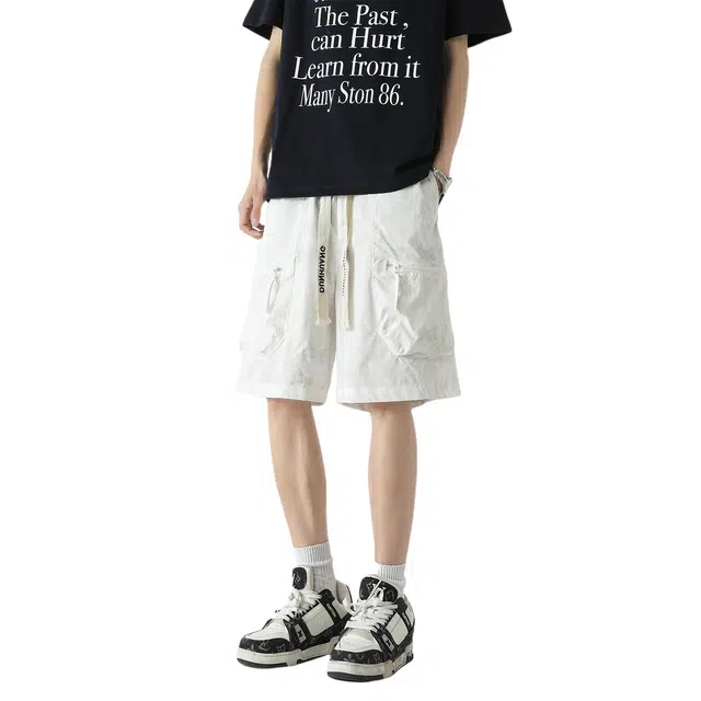 敦煌博物馆 美式复古工装拉链大口袋潮流时尚户外通勤登山运动百搭薄款透气系带五分直筒休闲短裤 男女同款