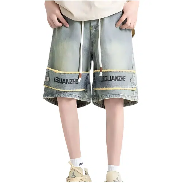 木木兔 时尚百搭简约潮流宽松基础款牛仔短裤 男款