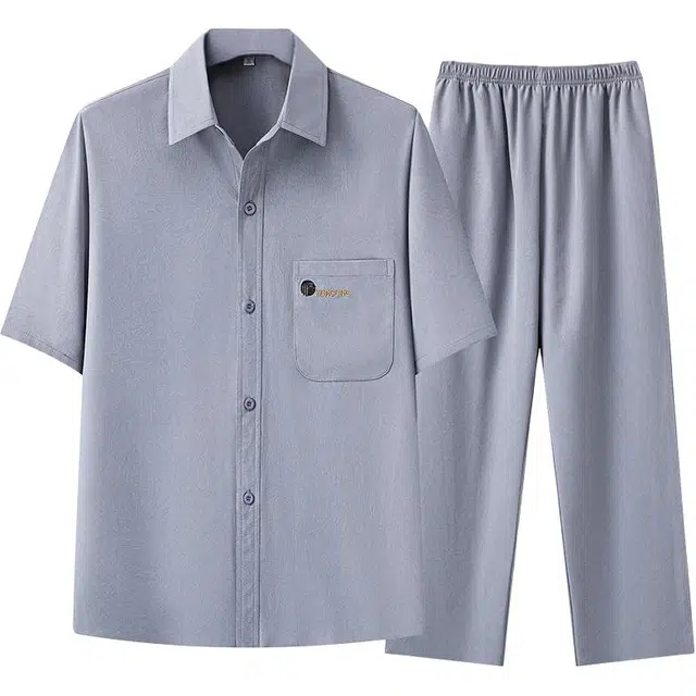 卡丹狄诺 爸爸装新中式翻领口袋夏季短袖衬衫长裤休闲运动套装 男款