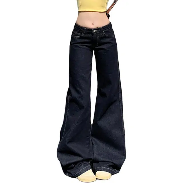 如续 美式复古低腰辣妹拖地喇叭裤修身显瘦百搭牛仔裤 女款