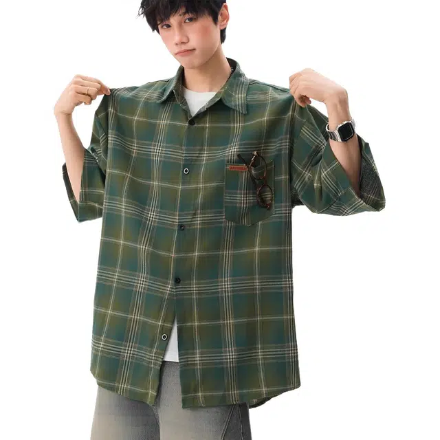 沐诚阳译 日系复古时尚百搭简约潮流宽松短袖衬衫 男女同款