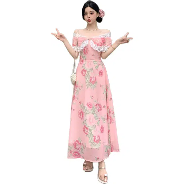 哒头下雨不愁 法式复古气质碎花时尚潮流舒适优雅短袖连衣裙 女款