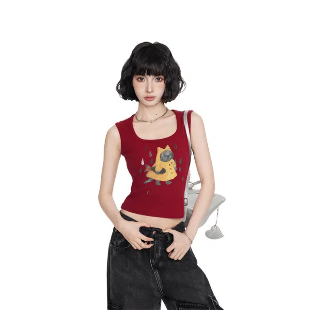 柏黛妃 美式工字型方领套头无袖背心 女款 红色