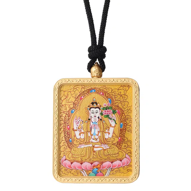 喃呢 藏式热贡手绘双面金唐卡八大守护神生肖本命佛 新中式国风国潮旺福平安吉祥好运 铜 项链 男女同款情侣款