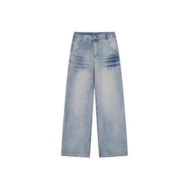 花蔓色 美式高街水洗高级设计感小众简约百搭复古宽松休闲牛仔裤 女款