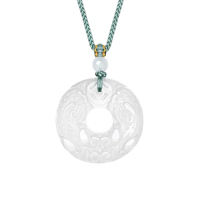 周大生 迎财天禄素玉平安扣吊坠小众精致国风国潮浮雕编织绳上班上学通勤百搭贵气感表白纪念日生日好礼 玉髓 项链 女款