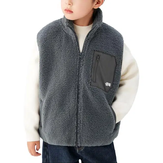 左西 摇粒绒保暖立领纯色无袖马甲 儿童款