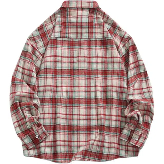 颂希尔 复古时尚百搭长袖格子上衣街头风个性慵懒痞帅衬衫 男女同款