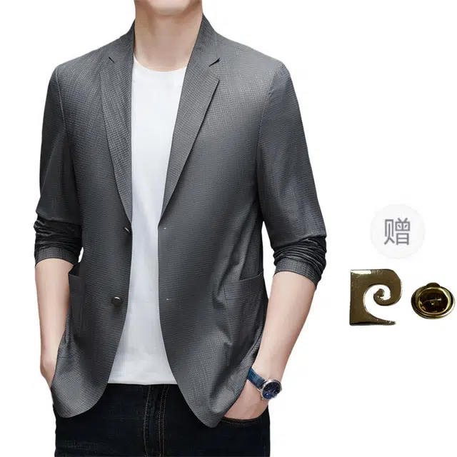 春秋纯色百搭休闲长袖外套适合中年绅士户外穿着西装 男款