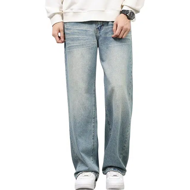 宝米卡 潮流宽松直筒休闲百搭长裤子牛仔裤 男女同款