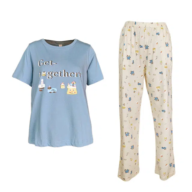 芬腾 女夏季全棉薄款家居服卡通套头短袖长裤可外穿学生甜美少女舒适透气睡衣套装 女款