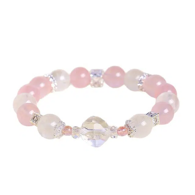 全年红 串珠时尚高级感白幽灵切面白晶#好运 粉水晶 手串 女款