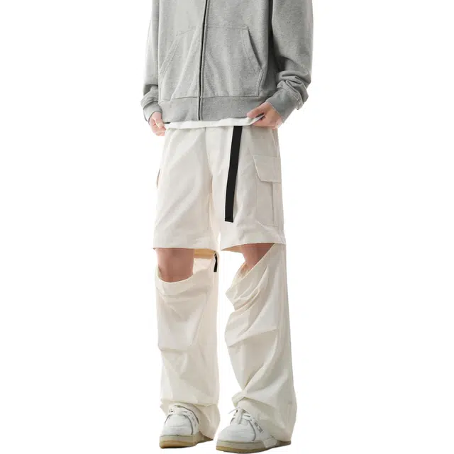 中国航天 美式嘻哈机能风可拆卸两穿降落伞宽松直筒拖地休闲裤 男女同款