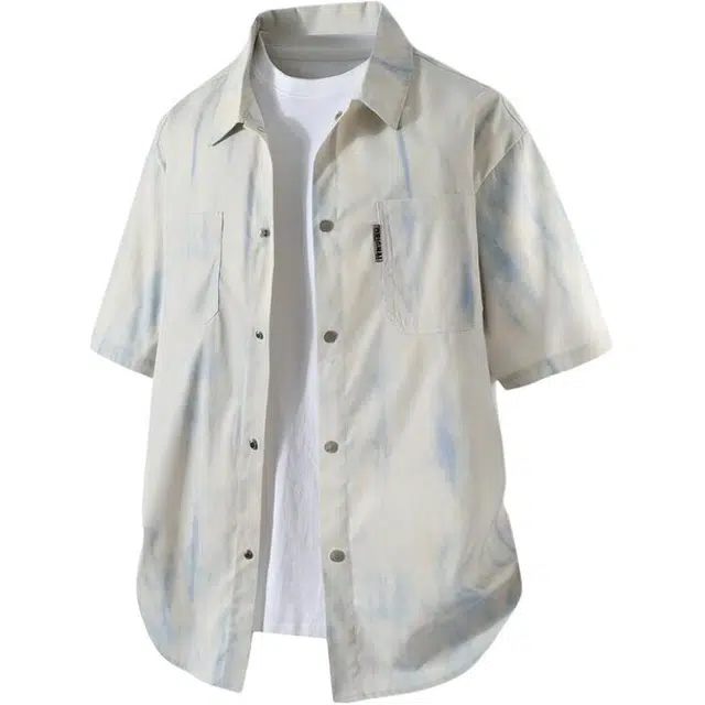 佐菲利 冰丝短袖港风潮流简约半袖上衣夏季套装薄款外套五分袖衬衣衬衫 男女同款