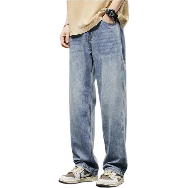 吉肯蒂 潮牌薄款直筒宽松垂感美式阔腿工装休闲牛仔裤 男款