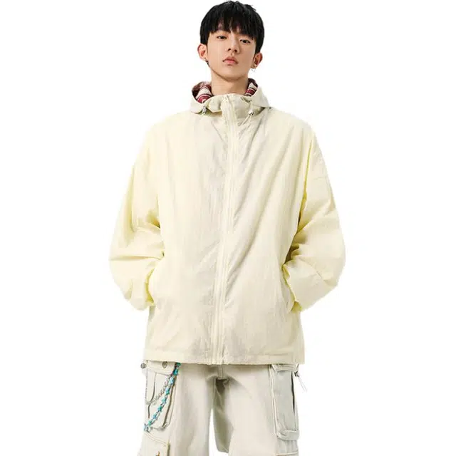 顶峰保罗 冰丝薄款户外徒步运动外套防紫外线宽松休闲百搭凉感透气条纹拼接连帽速干防晒服 男女同款