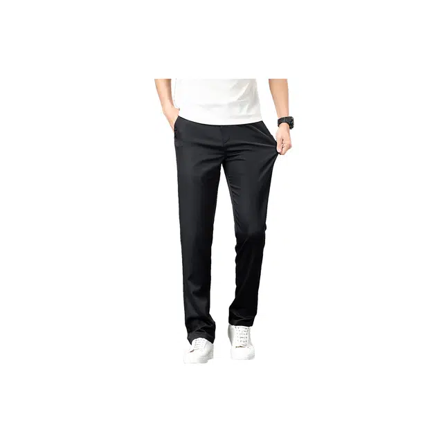 富铤 极简纯色垂感爽滑弹力直筒日常通勤休闲裤 男款