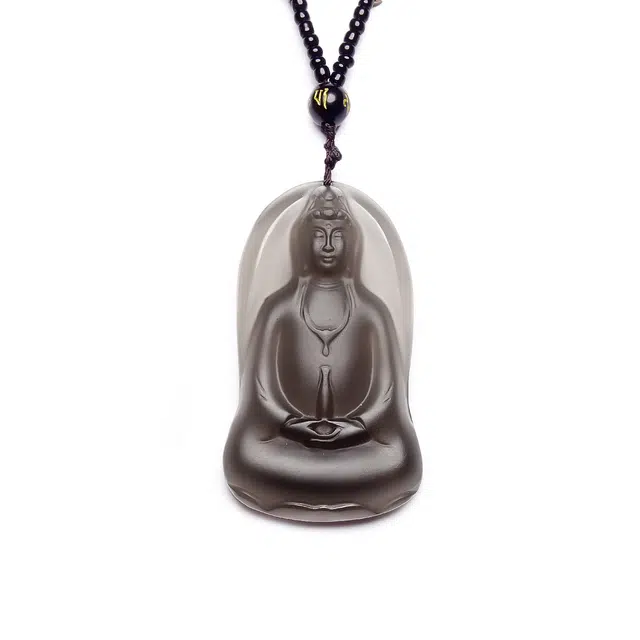 梨云暮雪 【观音保佑】【福气满满】甄选   精品款观音  链长适中  精工圆珠 本命年 黑曜石 项链 男女同款情侣款