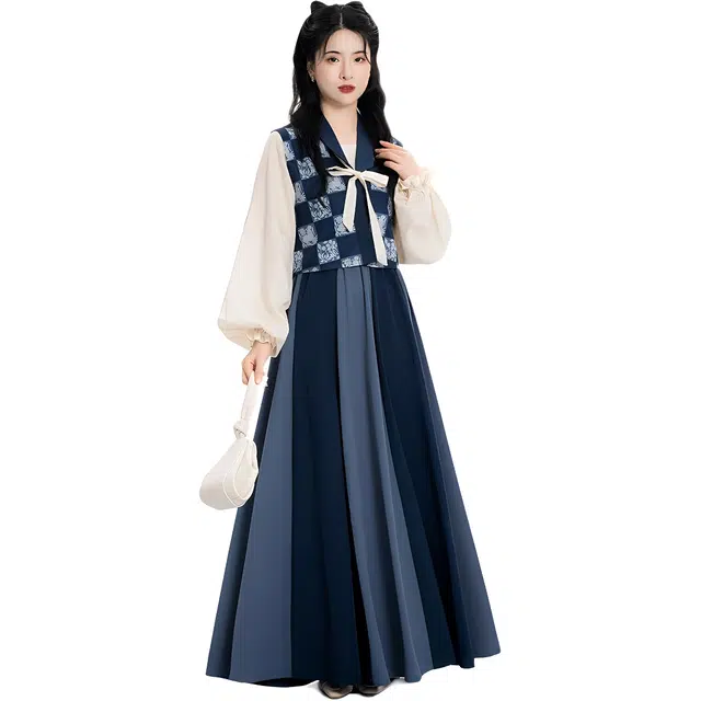 织造司 海盐奶冻 唐制玉兔灵芝纹改良翻领唐褙子圆领衫八破裙汉服 女款