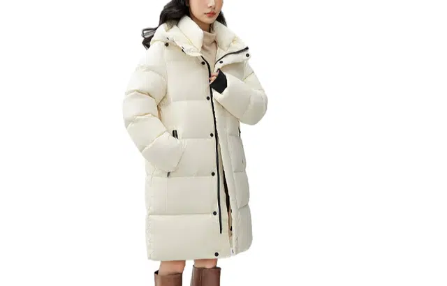 鸭鸭 中长款连帽直筒羽绒服 男女同款