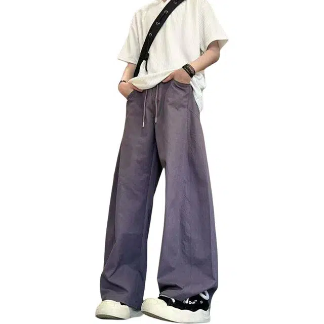 佑麟 美式冰丝弯刀裤夏季薄款斜切速干裤子宽松裤休闲裤 男女同款