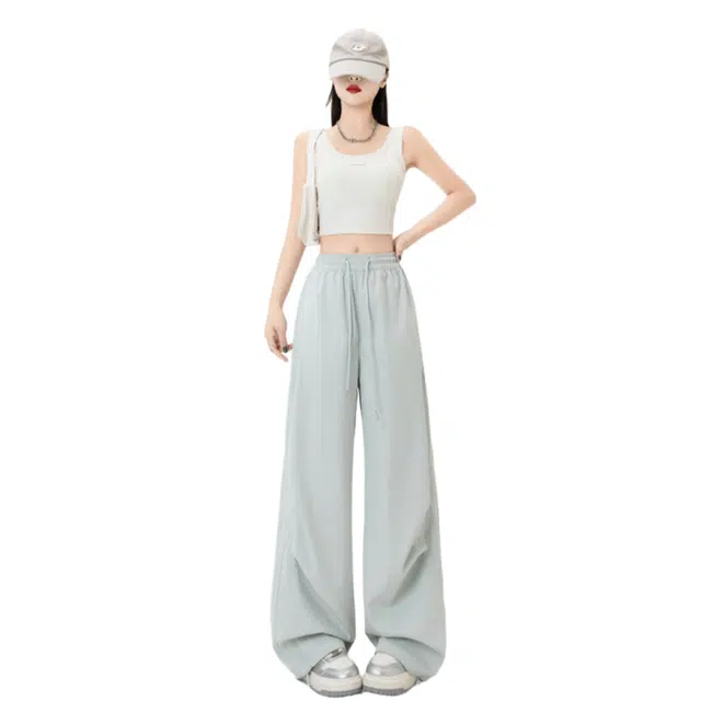 木清清 美式复古小刺绣工装裤慵懒宽松运动速干裤阔腿长裤休闲裤 女款