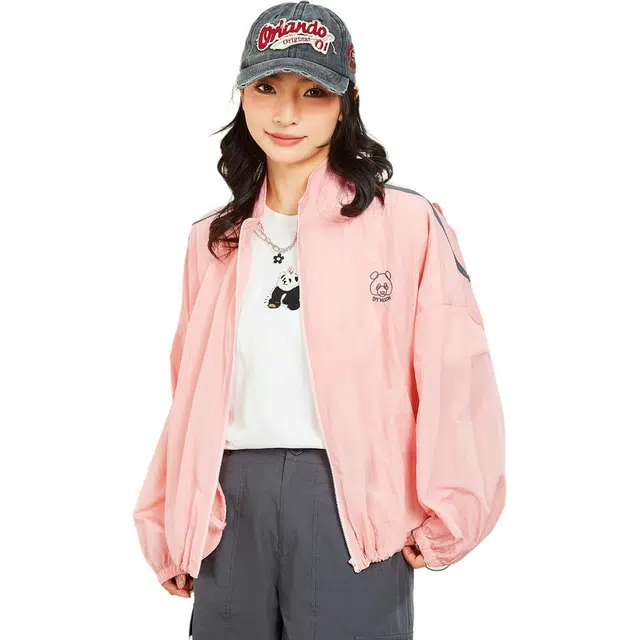 木果果木 潮酷休闲百搭纯色动物包袖长袖立领宽松开衫中腰夹克 女款