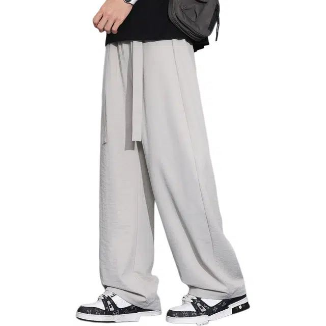 顶峰保罗 无性别主义美式潮牌高级垂感西装裤松弛感速干裤子薄款亲肤透气时尚百搭系带休闲裤 男女同款