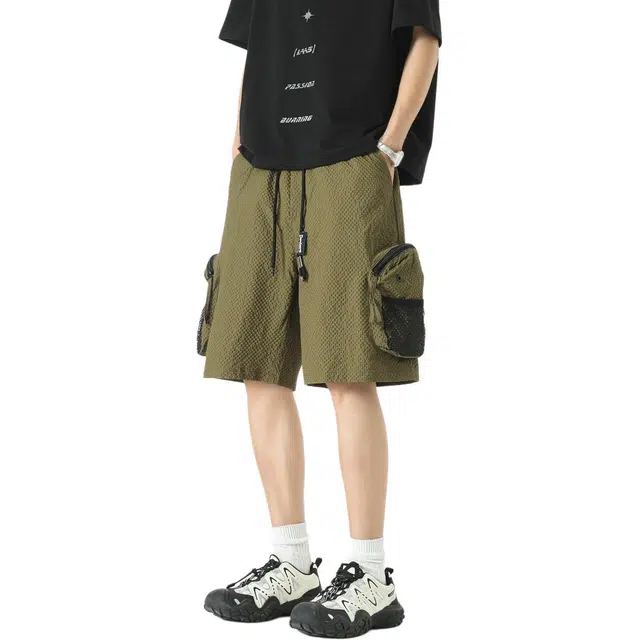 敦煌博物馆 美式复古肌理感纹理亲肤舒适透气大口袋伞兵机能风大码跑步篮球训练五分裤百搭通勤休闲短裤 男女同款