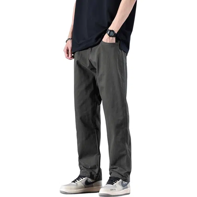 潮人榜 夏季美式高街宽松直筒纯色工装长裤潮牌百搭纯棉阔腿显高显瘦休闲裤 男女同款