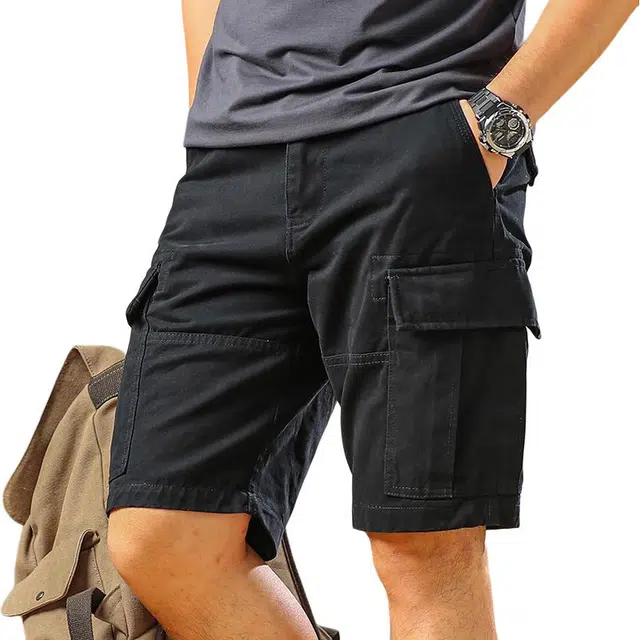 季言 美式复古重磅高级感户外多口袋五分裤百搭直筒中裤工装短裤 男款