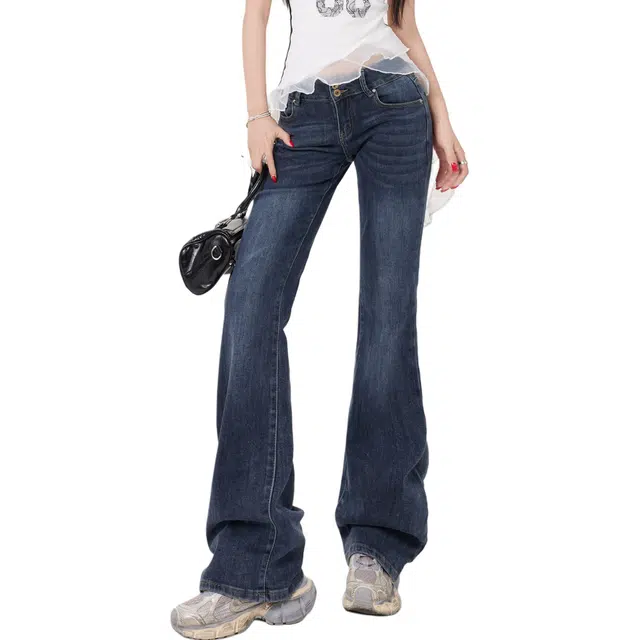 黑恐龙 美式潮牌微喇舒适个性小众百搭时尚牛仔裤 男女同款