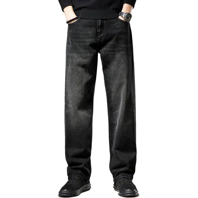 贵色 美式高街水洗做旧重工欧美简约直筒垂感百搭机能风户外牛仔裤 男女同款 黑色