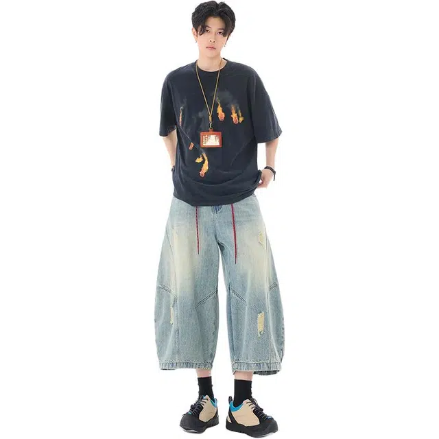 宝米卡 复古设计感宽松时尚牛仔裤 男女同款