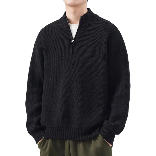隐狼世家 时尚休闲半拉链套头长袖针织衫 男款