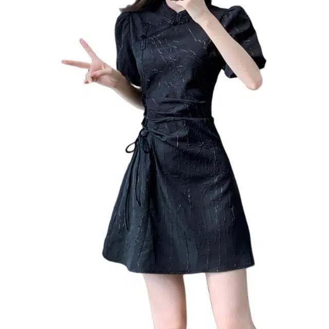 沐晓欣 改良旗袍提花轻国风年轻款新中式短袖连衣裙 女款