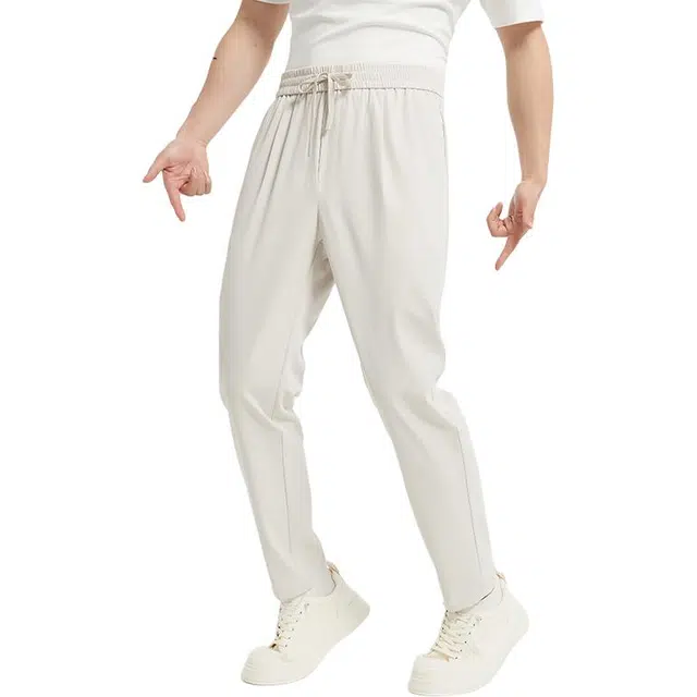 古鲨 系带百搭纯色镜面直筒抗皱长裤休闲裤 男款