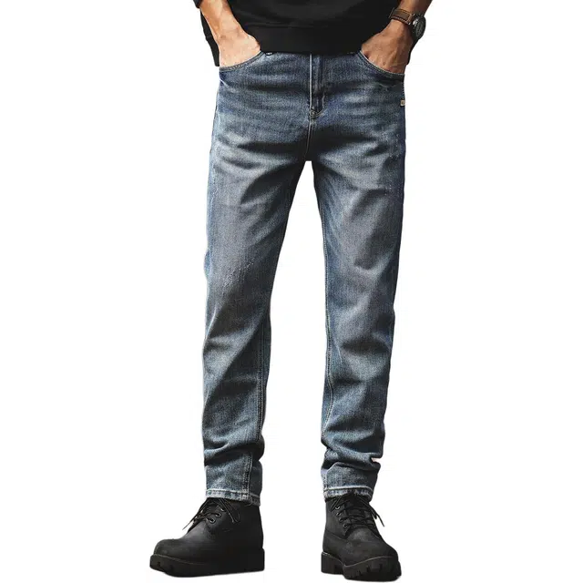 格蓝鹿 潮流直筒锥形工作裤机能风格牛仔裤 男女同款 蓝色