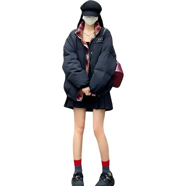 柏黛妃 学院风复古格子设计感小众棉服 女款