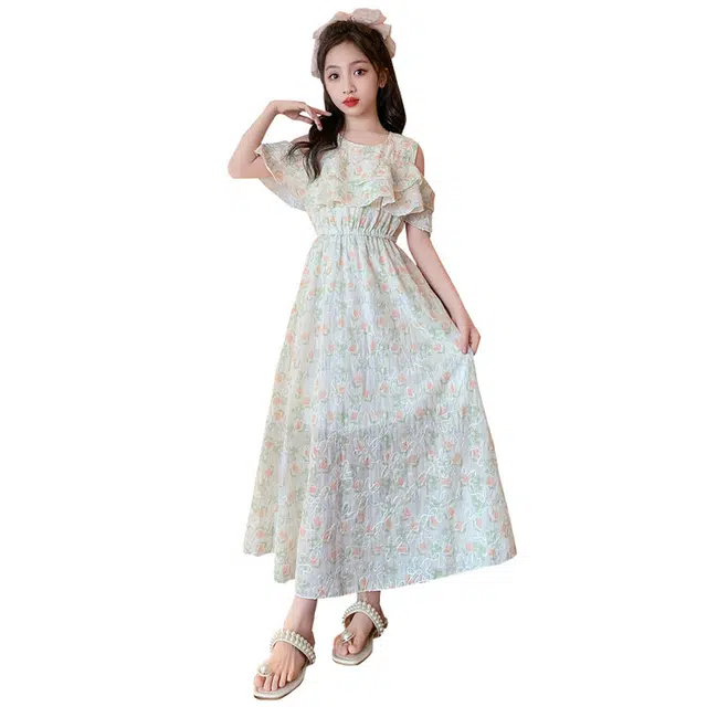 俞兆林连衣裙 时尚潮流洋气碎花短袖 绿色 儿童款