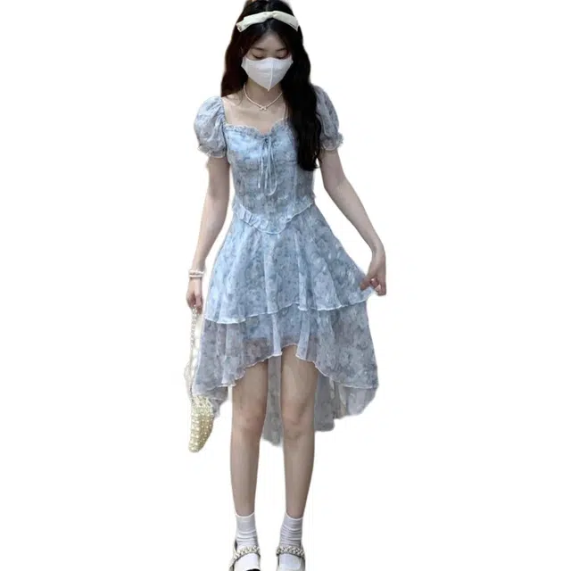 怪力萝莉 时尚舒适百搭短袖连衣裙 女款 蓝色