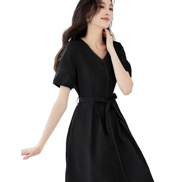 VICTORIA&VERA V-Neck Tie Waist Dress
