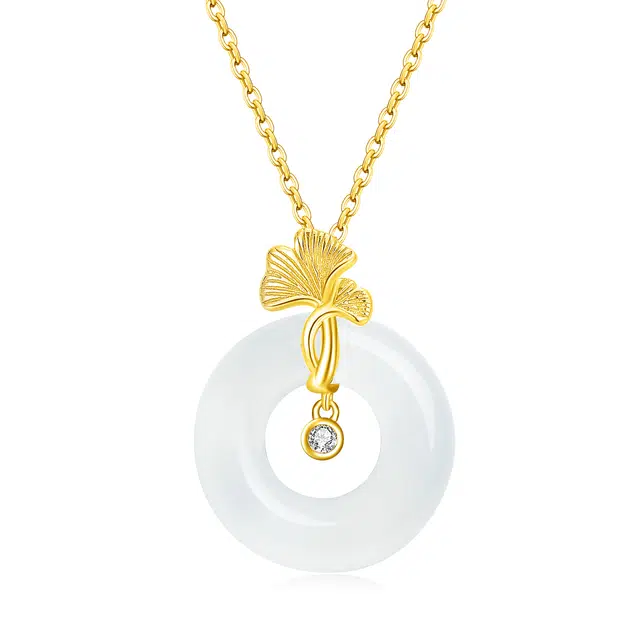 帝苏行 杏影银霜平安扣 新中式国潮 吉祥如意平安顺遂 好运 简约小众设计 玉髓 玉石项链 女款