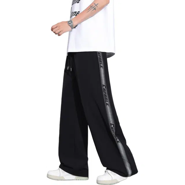 顶峰保罗 冰丝凉感舒适运动直筒长裤子美式高街潮牌薄款速干垂感宽松百搭直筒阔腿休闲裤 男女同款