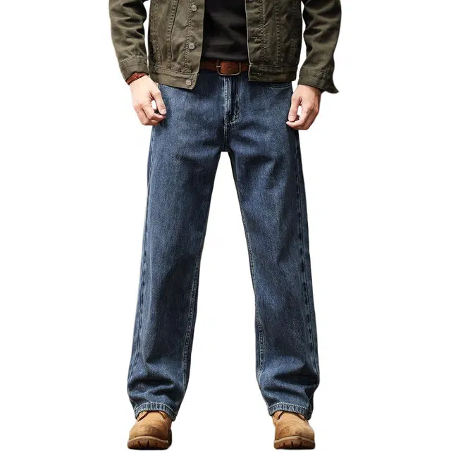 格蓝鹿 英伦风潮牌宽松碳磨洗水直筒男裤高街薄款长裤子美式高质量显瘦垂感复古阔腿牛仔裤 男女同款 中蓝