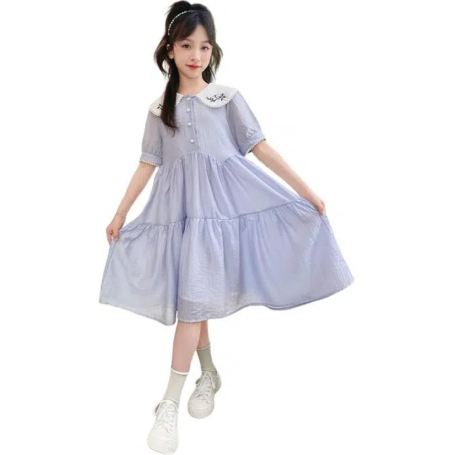 俞兆林连衣裙 时尚潮流洋气舒适纯色短袖 图片色 儿童款