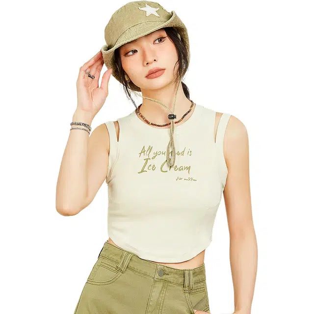 木果果木 夏季甜辣镂空字母百搭工字型背心 女款