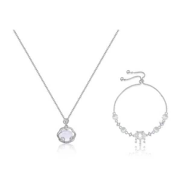 克兰茜 如意平安锁 平安喜乐一帆风顺新中式国风猫眼石高级感锁骨链 福气满满日常百搭锁骨链 节日生日送礼女生好运 铜 项链 女款