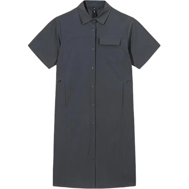 超级安踏 纯色单排扣舒适透气百搭短袖连衣裙 女款 城堡灰