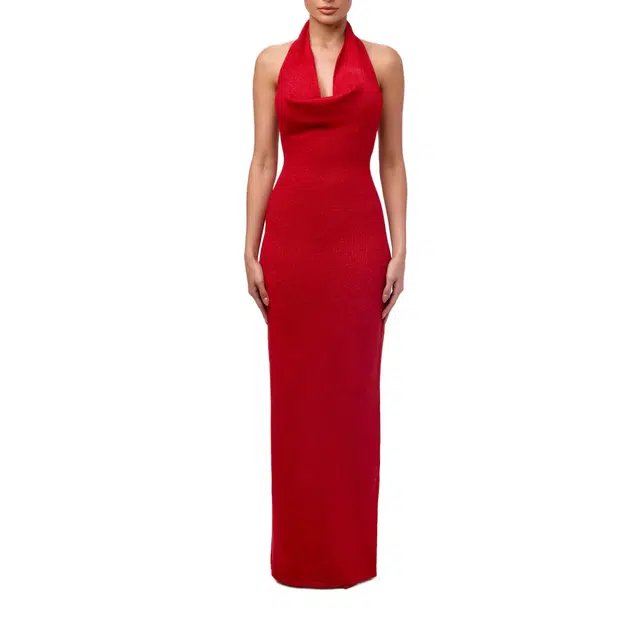 NAKED WARDROBE Boucl Knit Halter Maxi Dress Knits